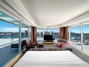arsens suite bedroom looking out at view from bed