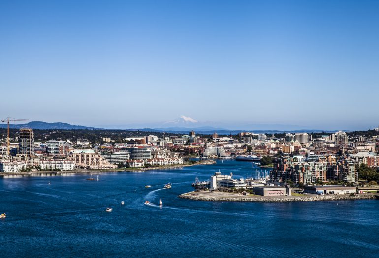 Aerial view of the mouth of the harbour in Victoria BC