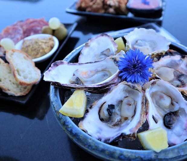 close up image of happy hour oysters