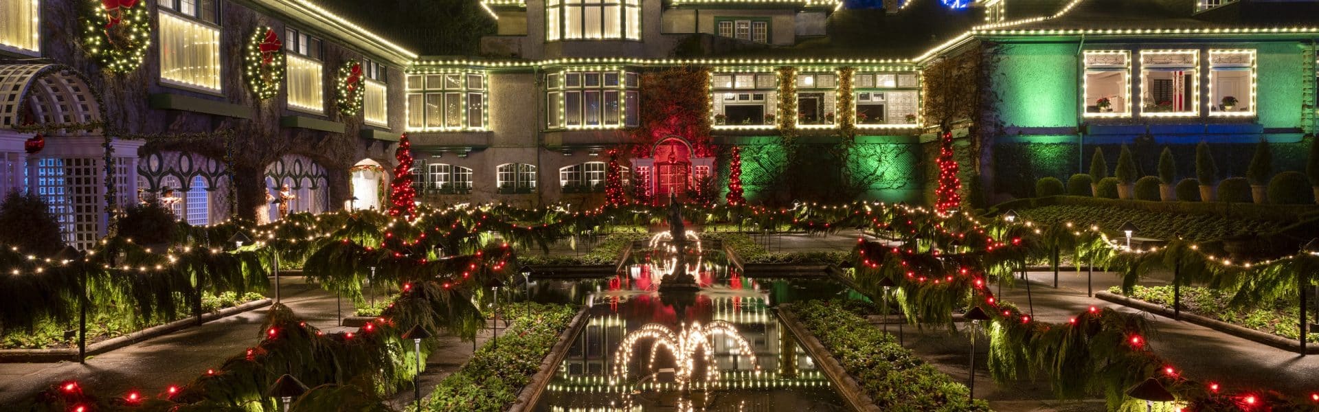 Butchart Gardens decorated with Christmas Lights