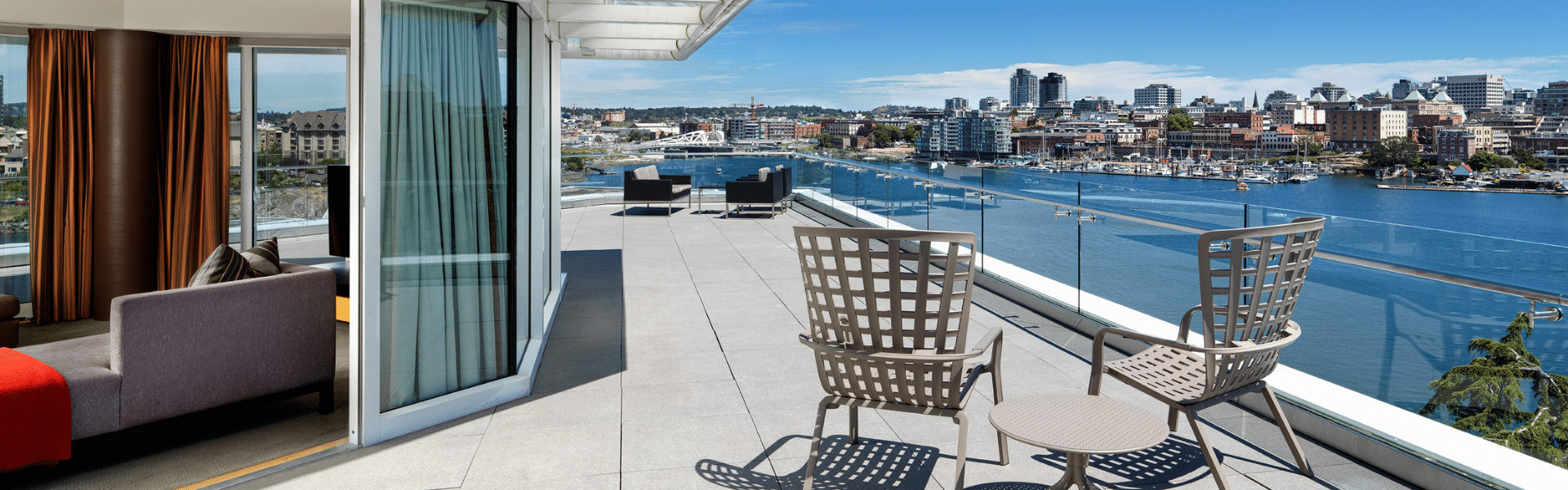 Erickson Wing Arsens Suite balcony with view of harbour