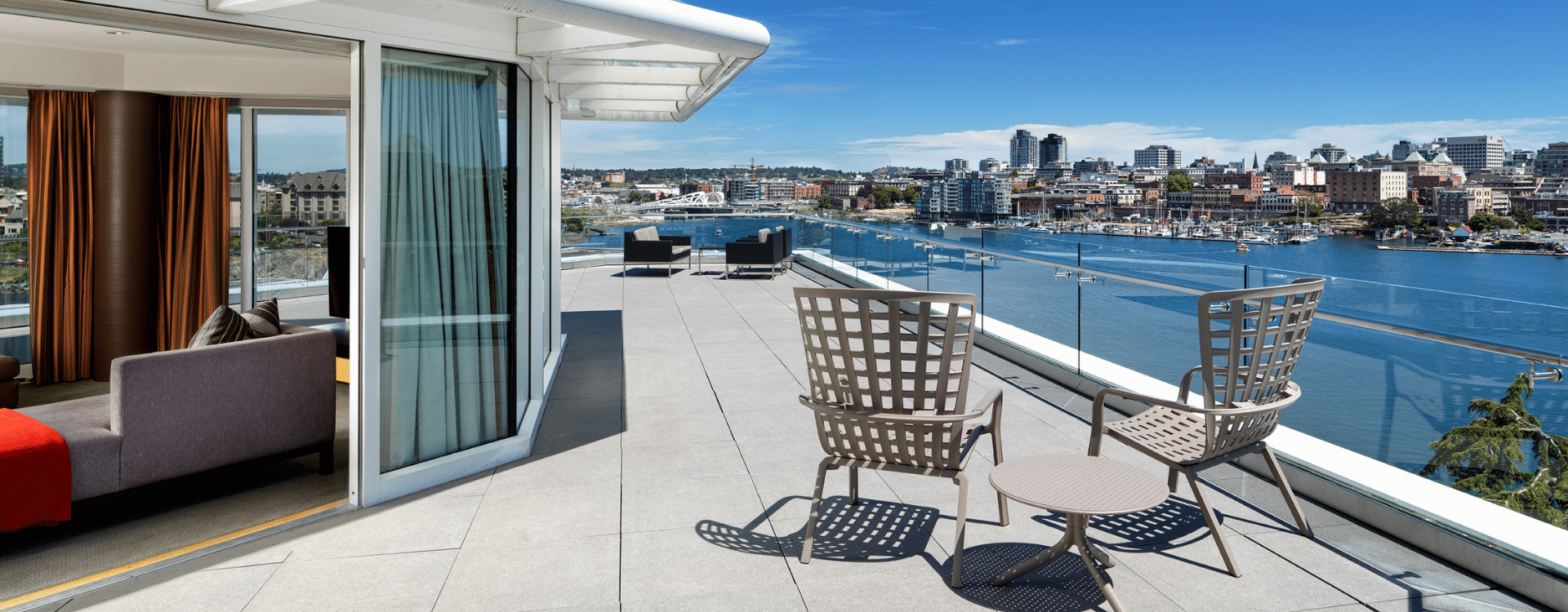 Erickson Wing Arsens Suite balcony with view of harbour