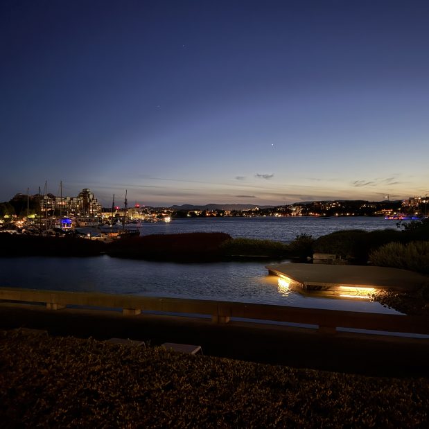 view of outer harbour after sunset