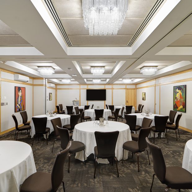 Merino Room, a meeting room at Inn at Laurel Point set in half rounds
